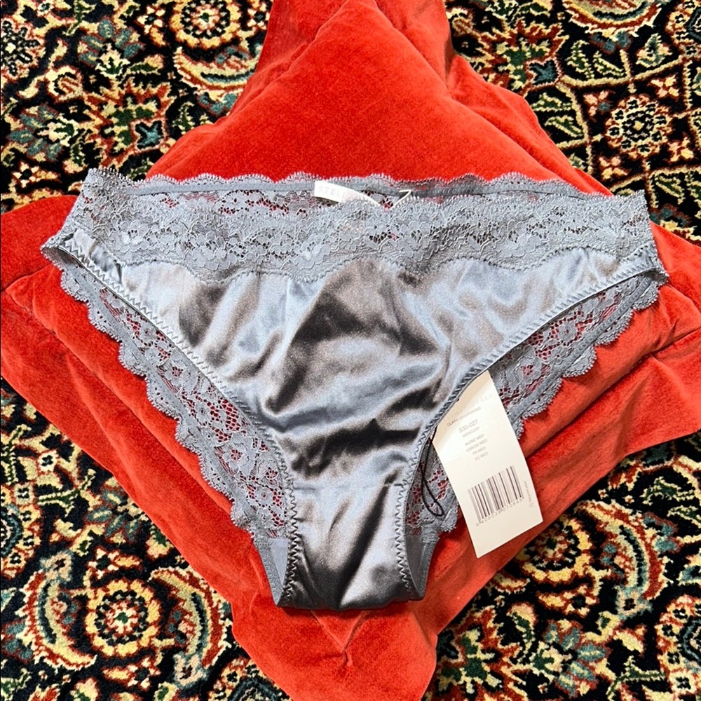 Stella McCartney NWT Mercury Lavender Grey silk and lace panty M